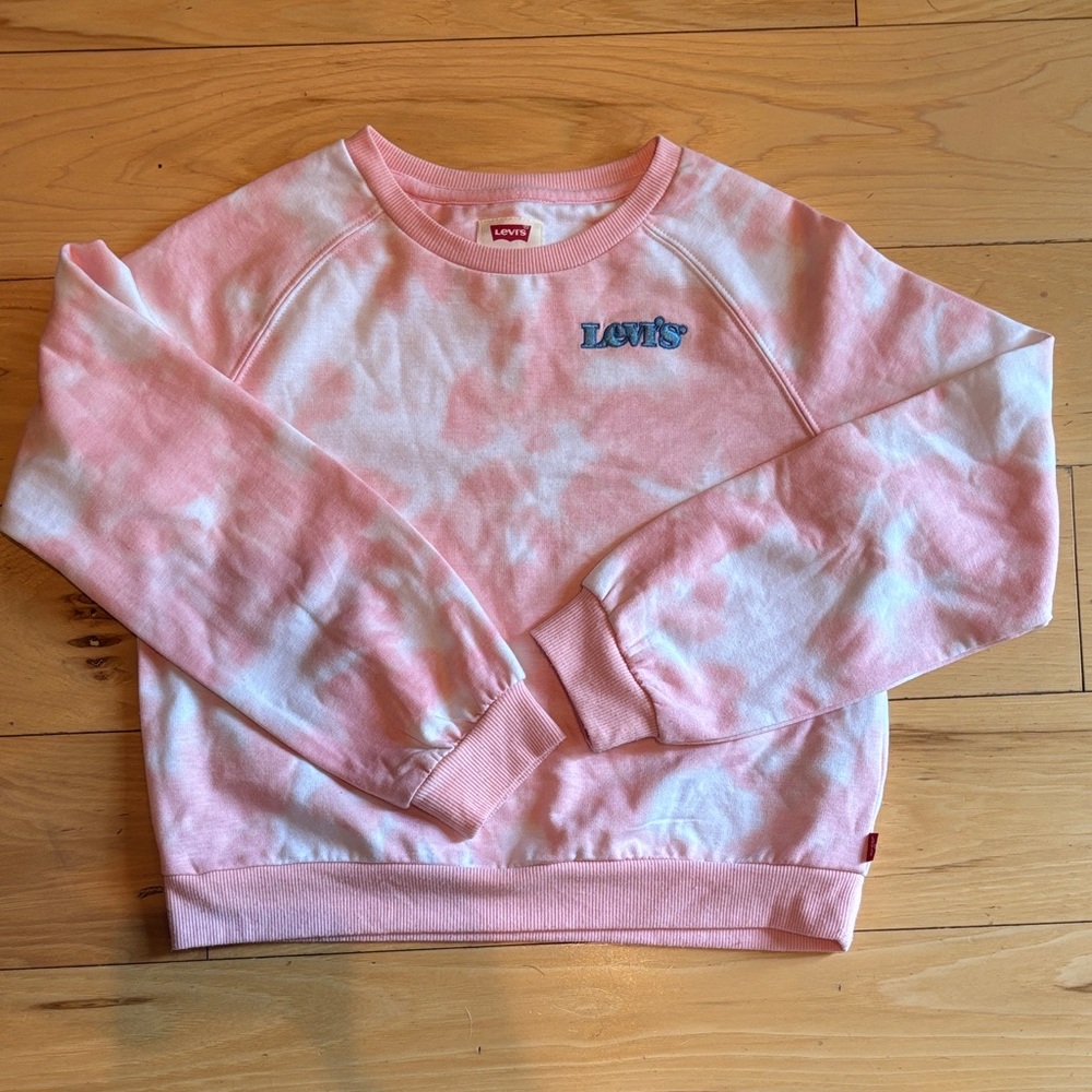 Girls Large Levi's Pink and White Crew Neck Sweatshirt